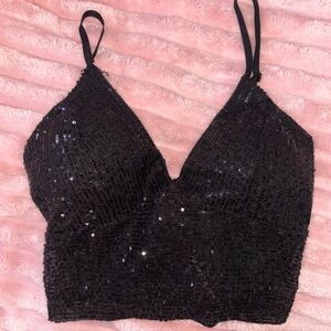 Black Sequin Crop Top